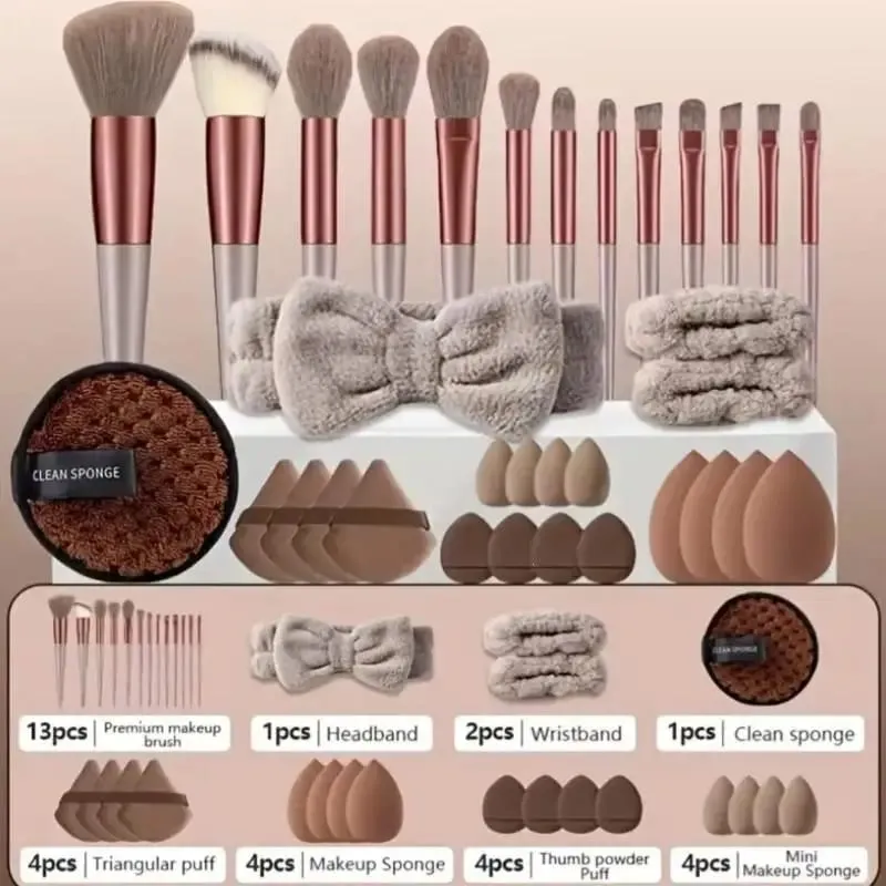 20 33Pcs Buong Makeup Tool Set na May Puff Brush Beauty Sponge Para sa Makeup Applying At Pag-alis ng Pang-araw-araw na Paggamit