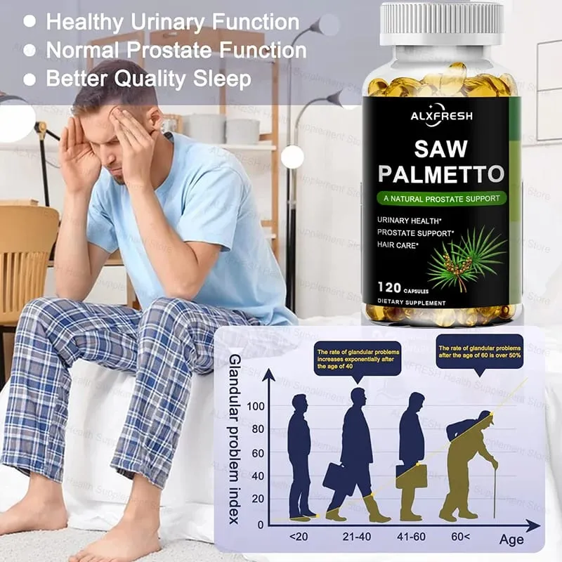 כמוסות Saw Palmetto בעוצמה גבוהה עבור ערמונית שתן שלפוחית ​​השתן תוסף בריאות שיער