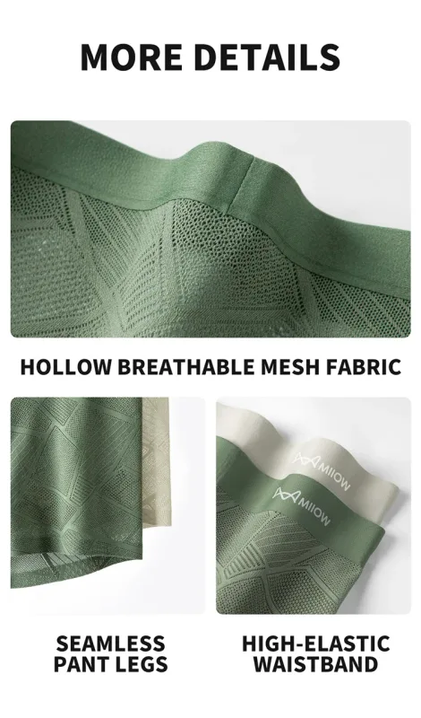MiiOW 3Pcs Hollow-out Ice Silk Men Underwear Boxers Silky Breathable Man Underpants 10A Antibacterial Crotch Men's Boxer Panties