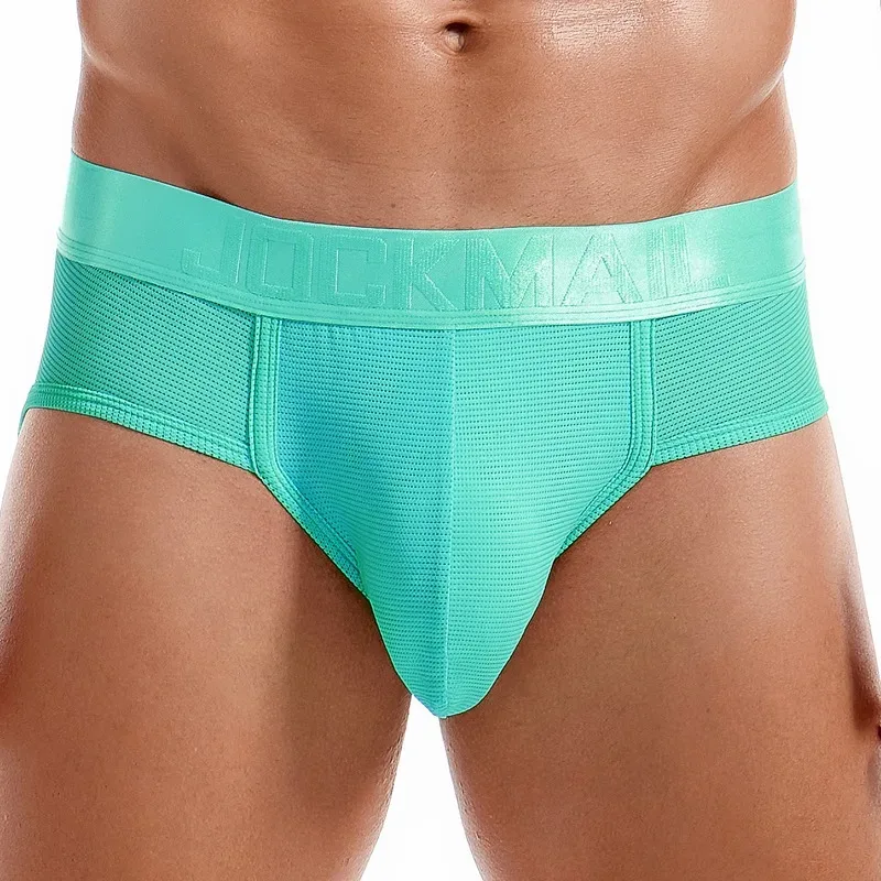 Jockmail Mens Underwear Briefs Mesh Breathable Sports Fitness Shorts Solid Color Sexy Low-rise Lingeries for Extreme Panties