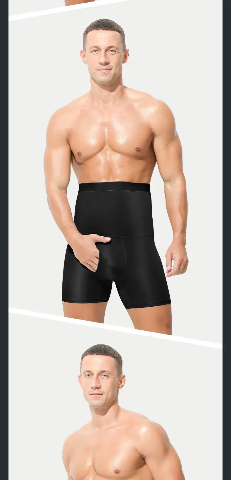 3PCS Men's sports underwear: high-waisted, belt-cinching, lengthened, anti-leg chafing, waist-protecting, flat-angle shorts
