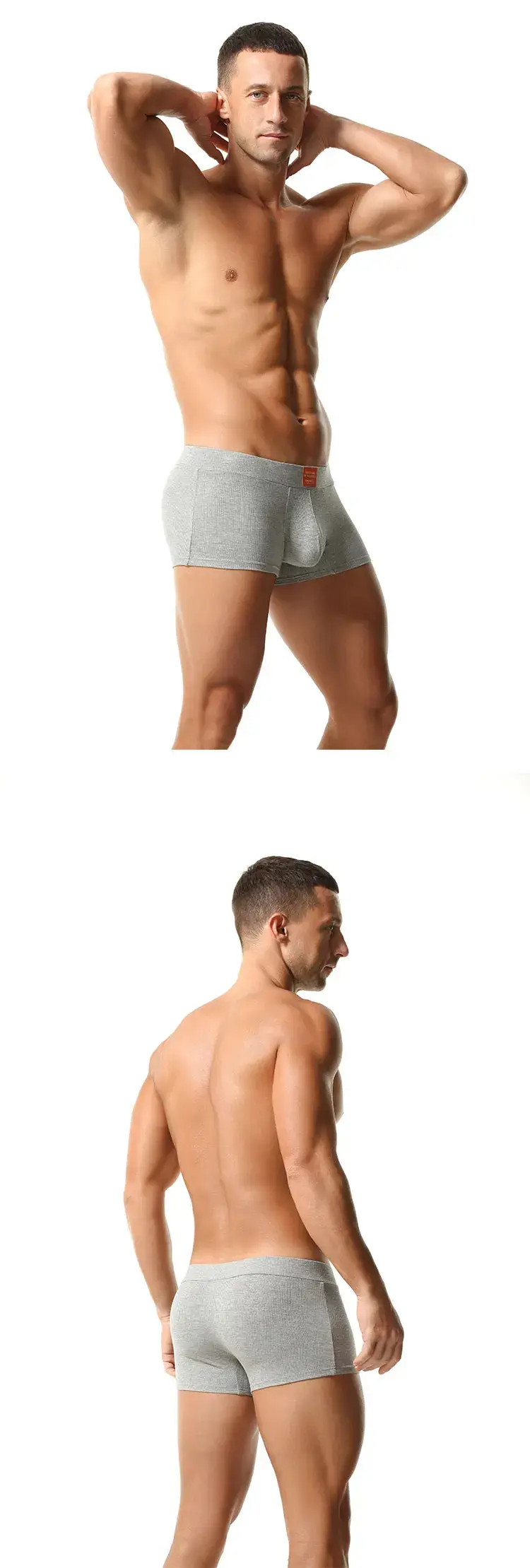 Men's Ribbed Boxer Briefs with 3D Contoured Pouch Elastic Waistband Soft Stretch Fabric for Comfort Casual Underwear