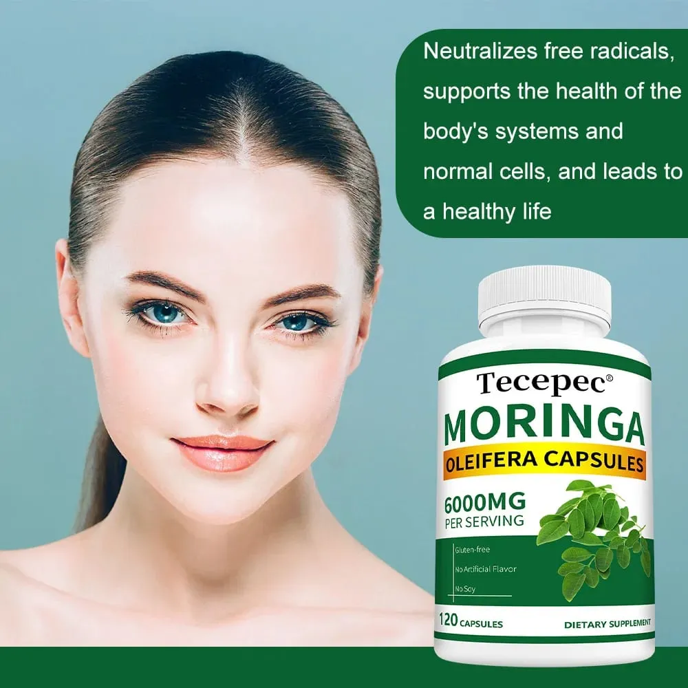Βιολογικές Κάψουλες Moringa 6000mg Αντιοξειδωτικό Ενισχύει την Ενέργεια και τον Μεταβολισμό Υποστήριξη Ανοσοποιητικού Πεπτικού Υγεία Εγκεφάλου και Καρδιάς