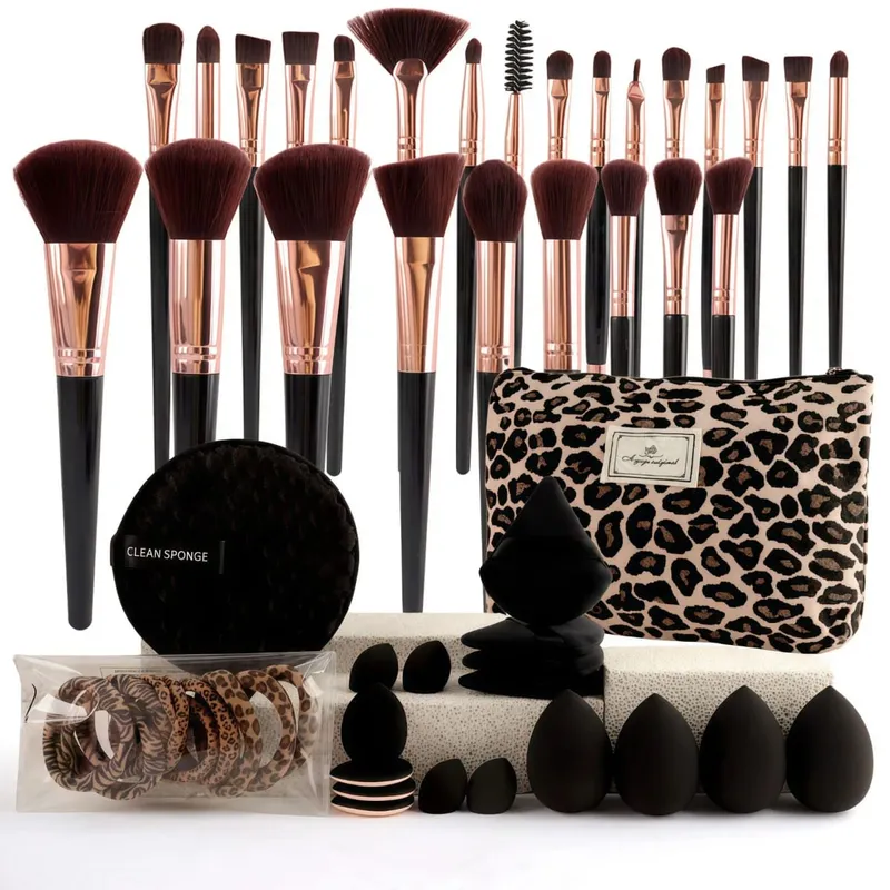 47Pcs Propesyonal na Makeup Brushes Set Mga Tool sa Pagpapaganda Kit Portable Travel Cosmetic Bag Puff Toiletry Makeup Accessories Set