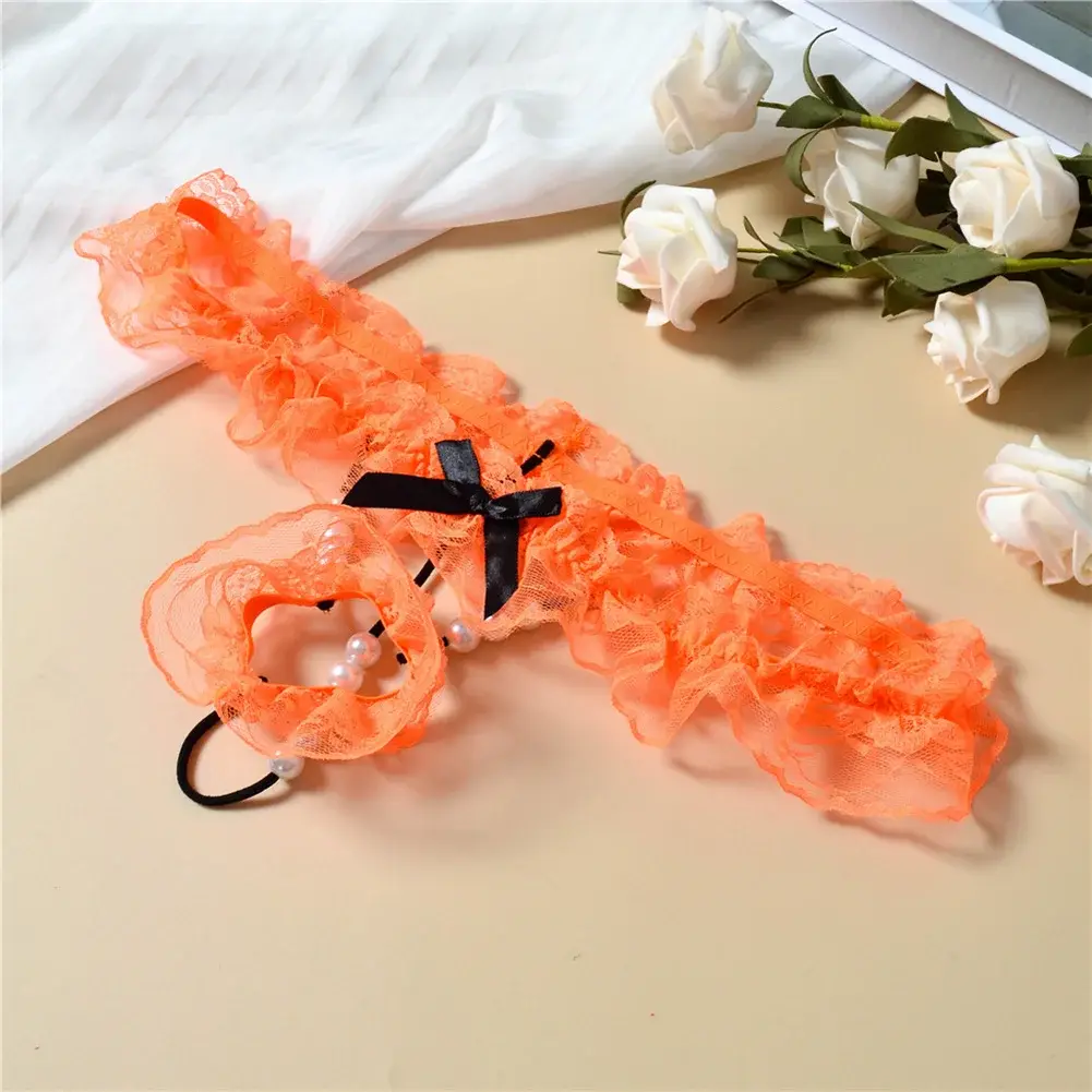 Men Lace T-Back Underwear Bow Elastic Waist G-String Pearl Lingeries For Man Sissy Panties Sexy Accessories Thongs Men's Panties