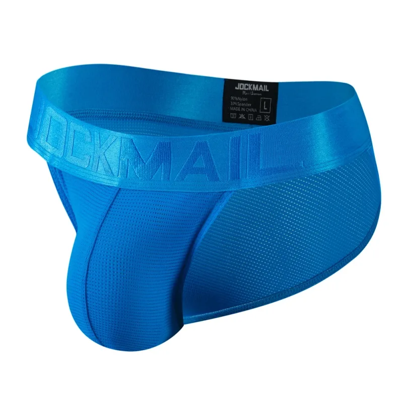 Jockmail Mans Underwear Gay Brief Nylon Mesh Sexy Low Waist Ropa Interior Hombre Letter Embroidery Sissy Panties Male Lingerie