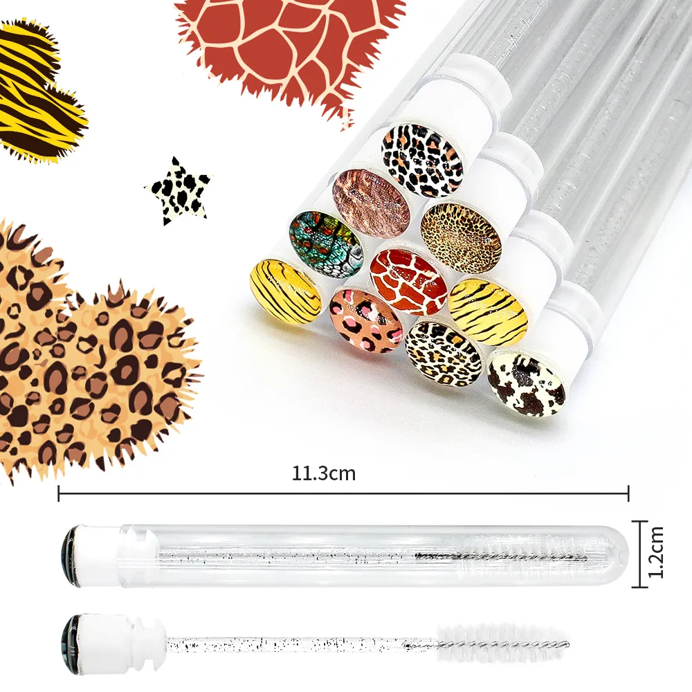 10/50pcs Leopard Style Reusable Makeup Brushes Tube Eyelashes Eyebrow Brush Mapapalitang Brushes Dust-proof Make Up Tools