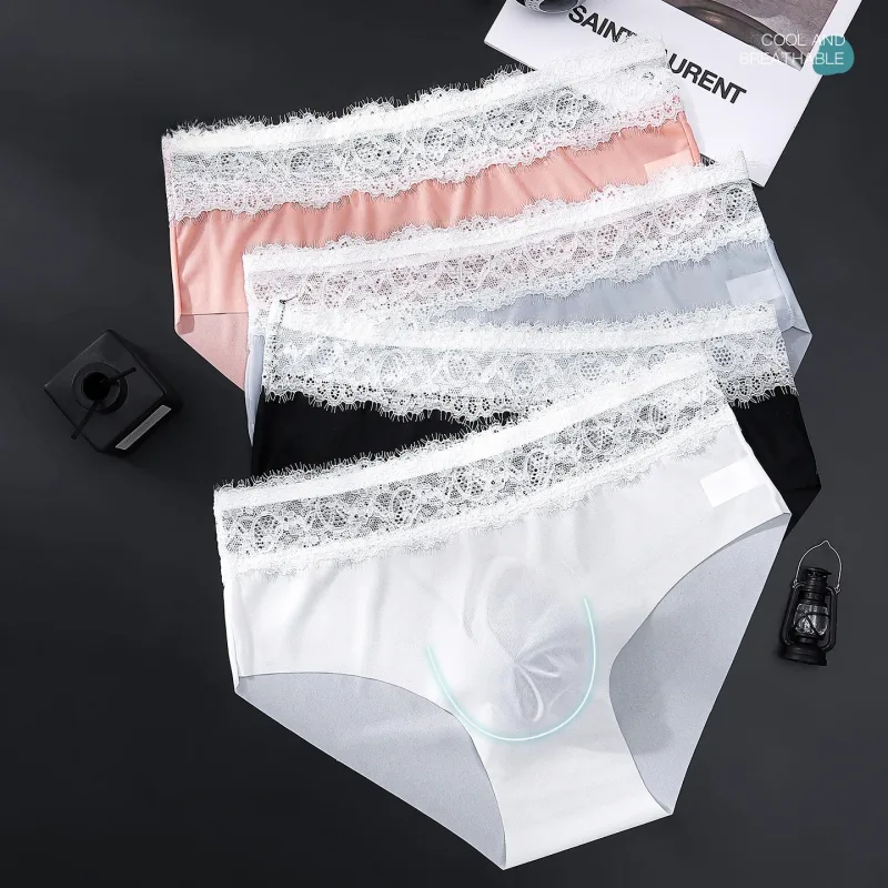 Lace Edge Ice Silk Men's Triangle Pants Traceless Breathable Thin Men's Underwear Low Waist Soft Seamless Comfort Male Briefs