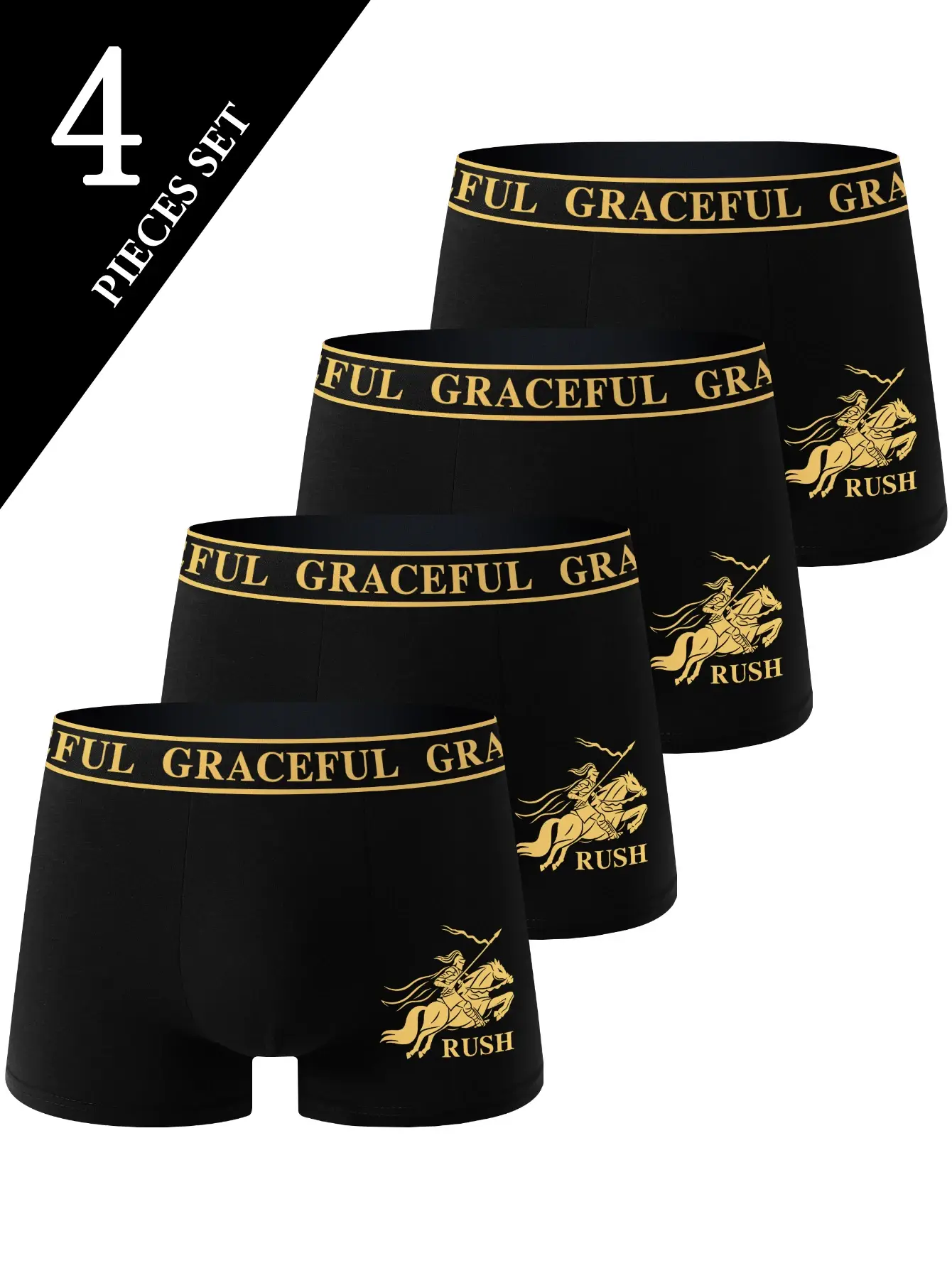 4-Pack Men's Underwear Comfortable Breathable Soft Boxer Shorts Black Gold High-End Sporty Casual Men's Briefs Underwear