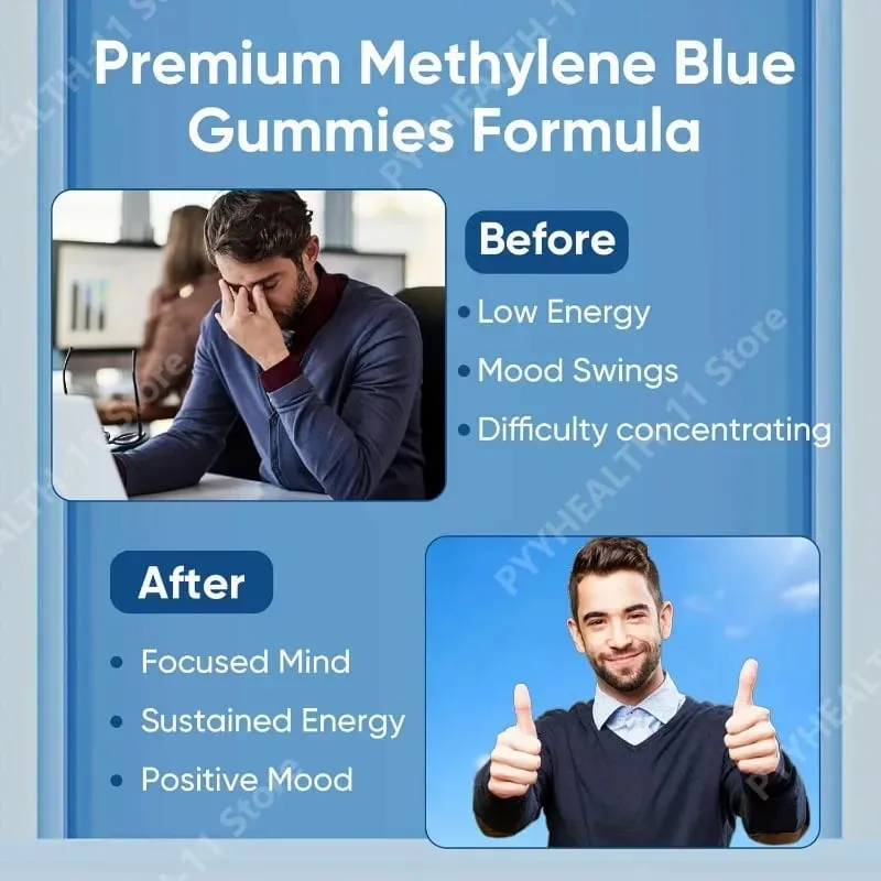 Methylene Blue Compound Gummies 5mg 30/60 Ct Blueberry Flavor para sa Sustained Energy Mental Clarity at Mood Cellular Support