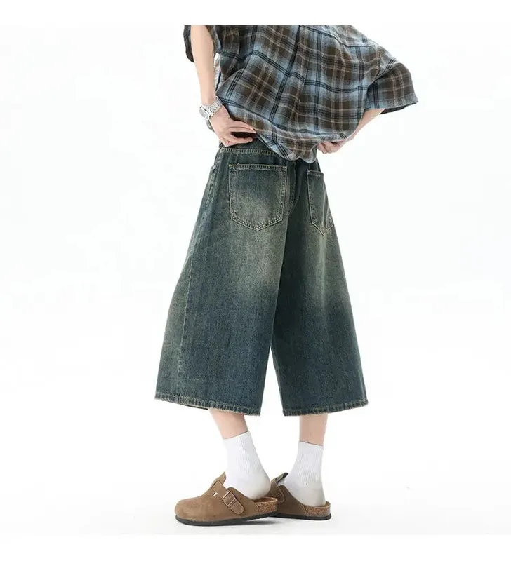Több zsebes Cargo Nadrág Nyári Rövid Farmer Lakónadrág Hip Hop Utcai Ruházat Tágas farmer rövidnadrág Alkalmi széles szárú Capris nadrág 5XL-M