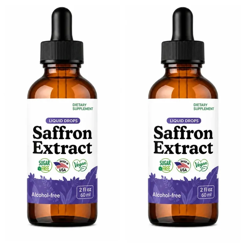 Saffron Supplements 88.5mg - Mood Focus & Eye Support Saffron Extract Liquid Drops Mix with Tea Vegan Alcohol-Free 2 Oz