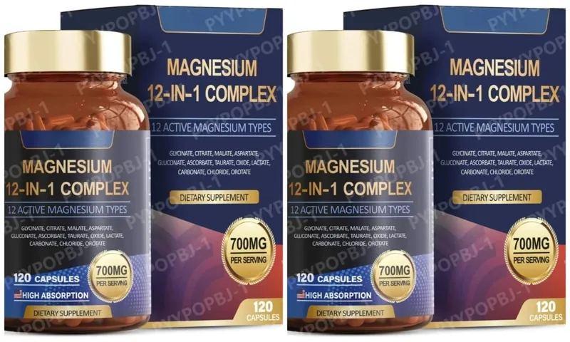 Συμπλήρωμα μαγνησίου 700 mg Complex 12 σε 1 μαγνήσιο με γλυκινικό κιτρικό μηλικό οξείδιο ταυρικό ασπαρτικό οροτικό μαγνήσιο