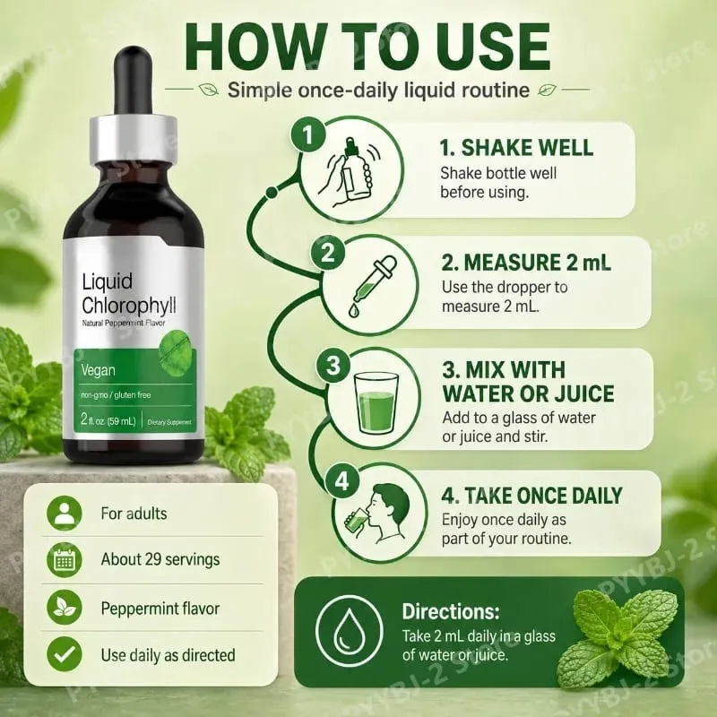 Chlorophyll Liquid Drops Μέντα Γεύση 59ml με Φυτικό Εκχύλισμα Φυσικό Συμπλήρωμα Διατροφής Μείγμα με νερό για κατανάλωση