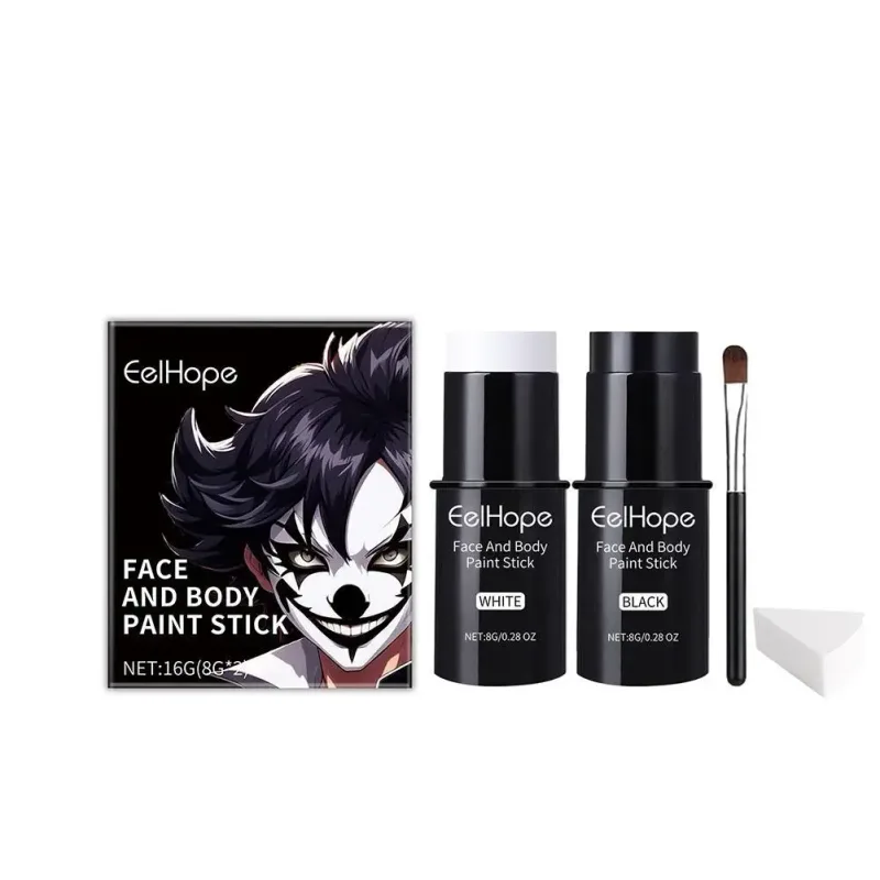 Μαύρο λευκό Face Body Paint Kit Cover Foundation Μακράς διάρκειας Αδιάβροχο Halloween Skeleton Cosplay Body Makeup Tool 2026