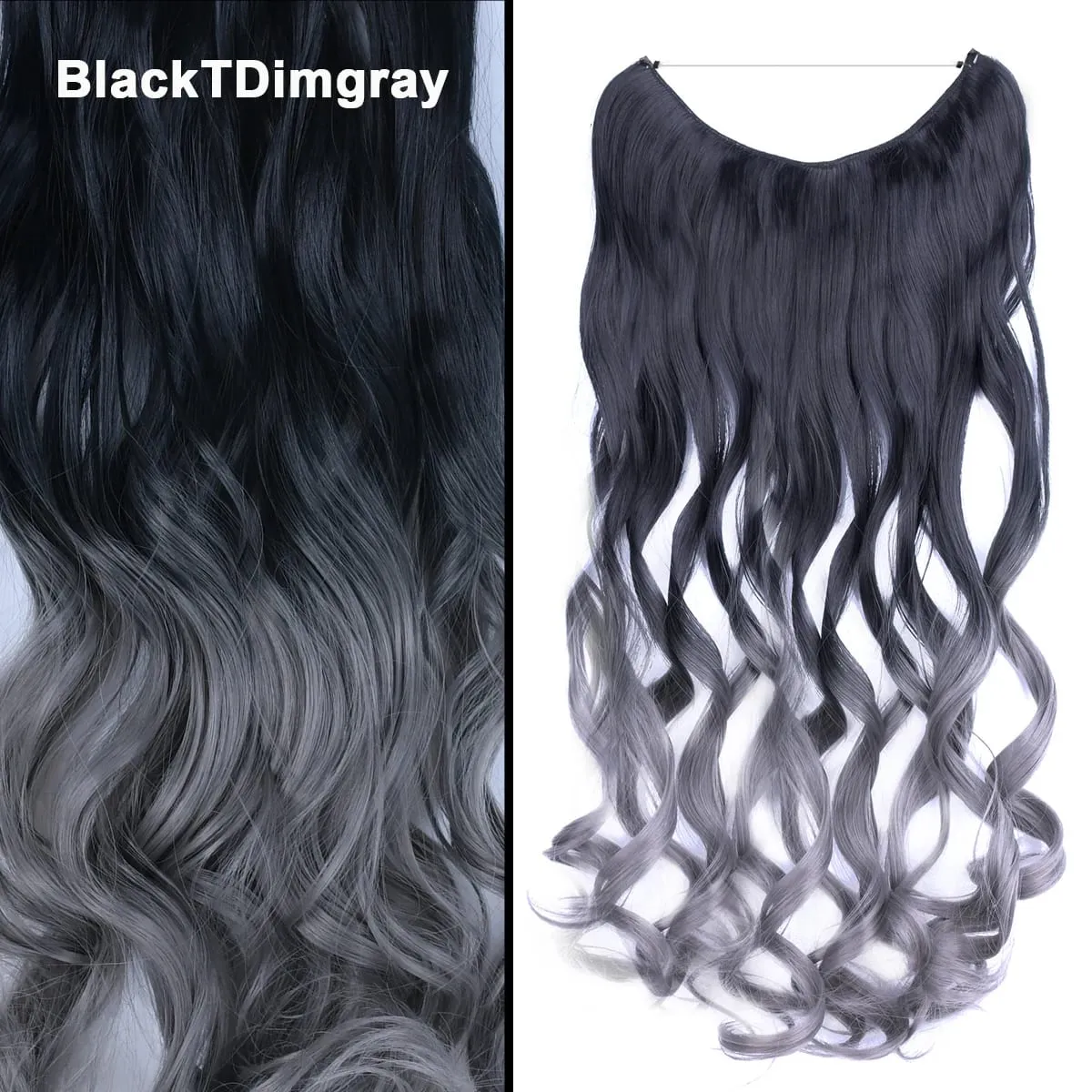 Jeedou Wavy Hair Extension Elasticity Invisible Wire Fish Line One Piece No Clips Synthetic Hairpieces Ombre Color For Ladies