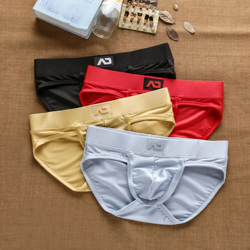 2025Simple, solid color, fashionable, men's low-rise nylon brushed bright briefs AD3-M257
