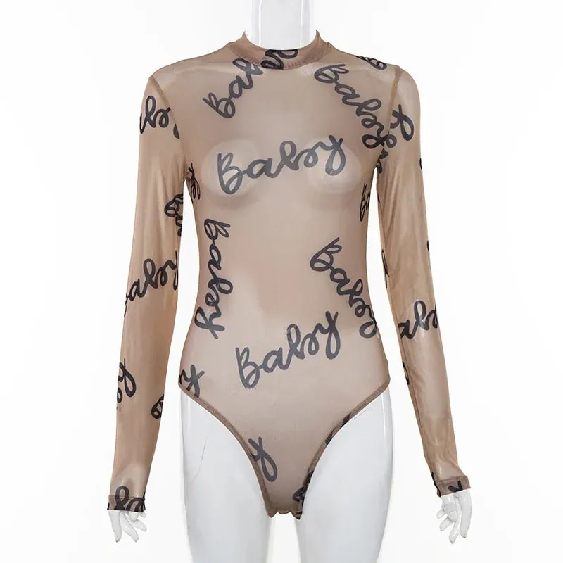 2025-ös nyári szexi levélmintás átlátszó hálós bodyk, hosszú ujjú, átlátszó baba Bodycon Rompers női jumpsuitek