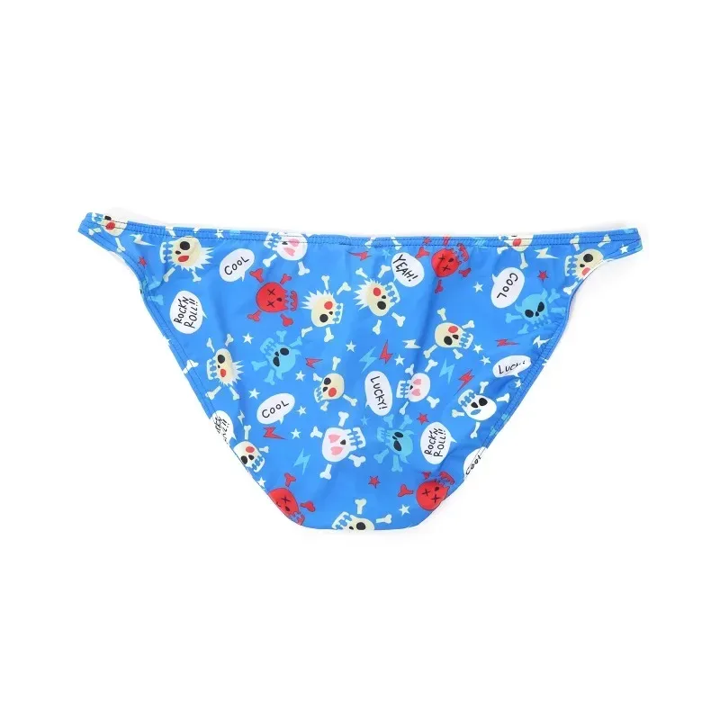Men's Sexy Swim Briefs Maillot De Bain Bikini Swimsuit With Cool Funny Skull Print for Surf Beachwear Swimming Trunks
