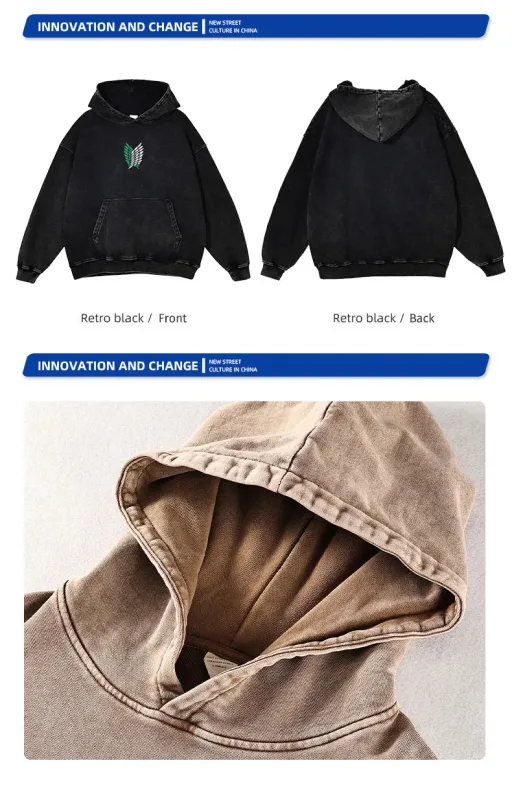 Anime Levi Hoodies Vintage Washed A-Attack on Titan Hoodie Casual Manga Yeager Eren Hooded Sweatshirts Titan Attack Pullover