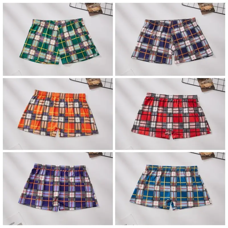 3PCS Grid Casual Men's Boxer Short Comfortable Breathable Home Sleep Pants Personalized Interesting New Male Underwear S-XXL