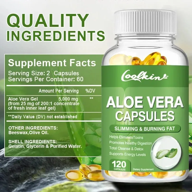 Aloe Vera Extract Capsules - Relieve Intestinal Constipation Promote Digestion Detoxify Control Appetite Burn Fat Non-GMOSu