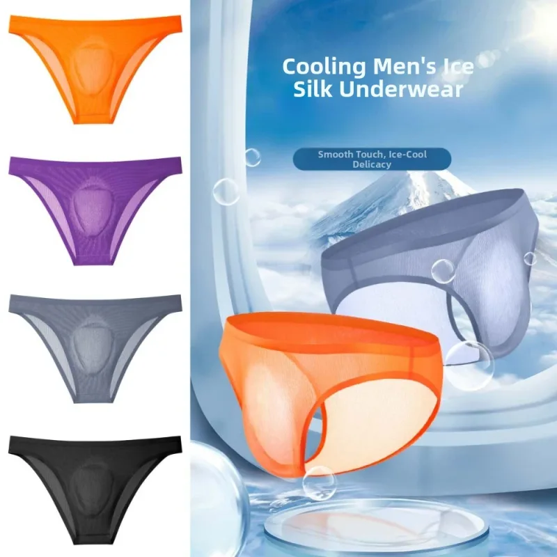 Comfortable Ice Silk Men's Triangle Panties Breathable Large Size Men Thin Briefs Lingerie Underpants Underwear for Men Men