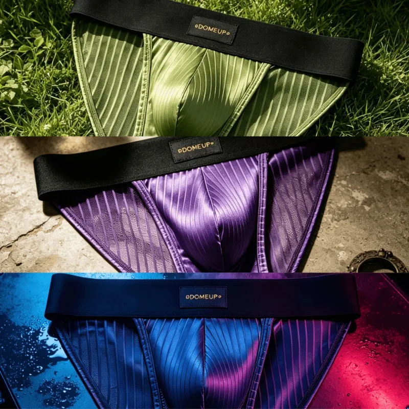 3PCS Men's 3D Pouch Briefs Vertical Stripe Satin Mesh Combo High Elastic Waist Simple Fashion Home Daily Underwear