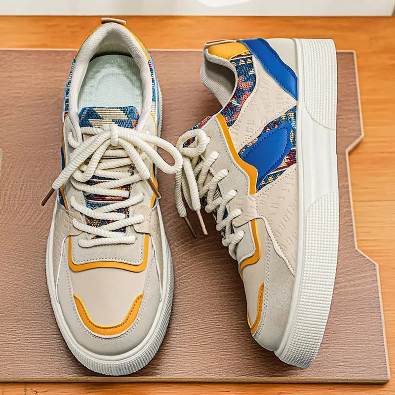 Férfi Vintage Patchwork Platform tornacipők – Etnikai törzsi mintás, alacsony szárú, szabadidős cipők Retro divatos sétacipők férfiaknak