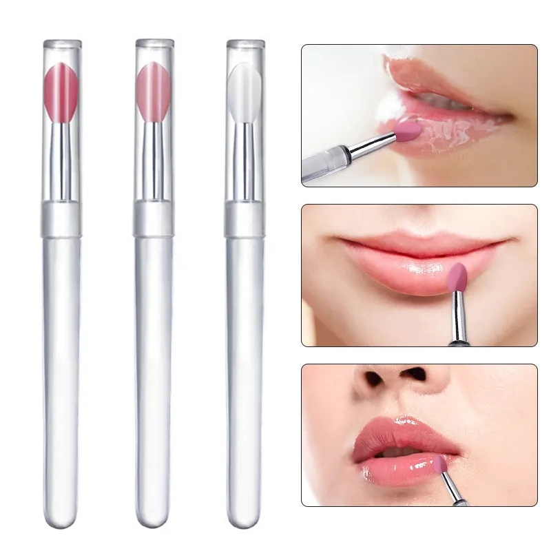 Kuas Bibir Silikon dengan Penutup Lembut Multifungsi Aplikator Masker Bibir Lipstik Lipgloss Kuas Rias Perjalanan Portabel Dapat Digunakan Kembali