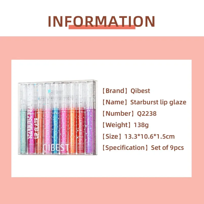 Σετ 9 χρωμάτων Shimmer Lipgloss Lasting Glitter Liquid Lipstick Moisturizing Lugminous Lip Gloss Makeup Shiny Lip Glaze Kit