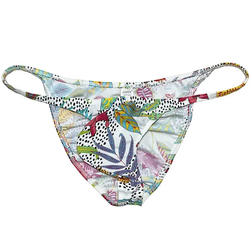 Men's Cheeky Briefs Underwear Pouch Male Ruched Bikini Swimwear Sexy Underpants High Elasticity, Low Waist, Floral Print sexy