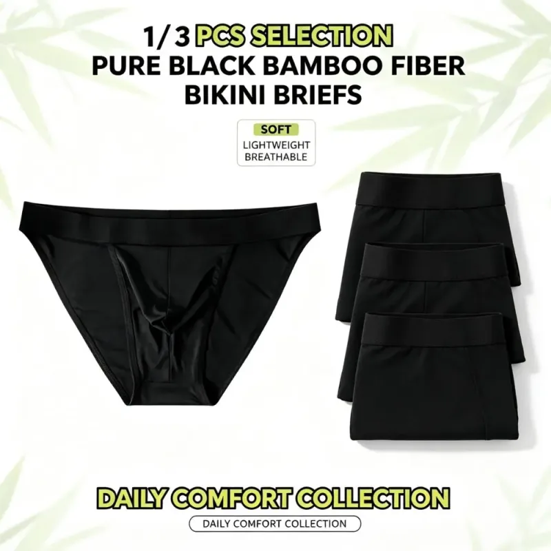 Soft Bamboo Fiber Men High‑Cut Bikini Briefs Integrated Pouch Moisture Wicking Athletic Underwear for Gym Training 1 3Pcs Set