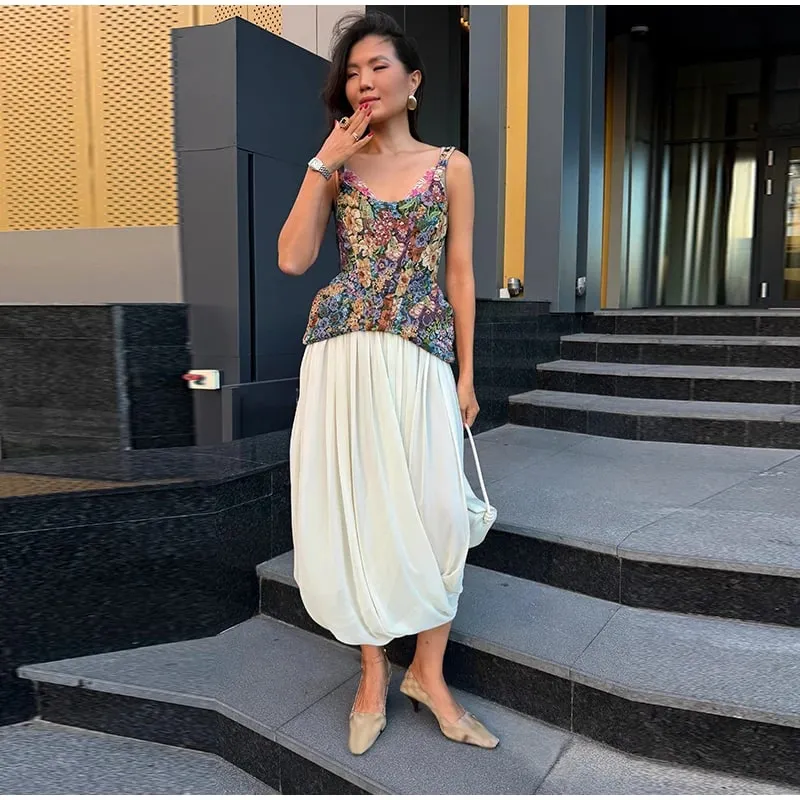 Floral print Cami Corset Top Λεπτές τιράντες U Lady Structured Waist pointed Hem Vintage 2026 Spring Summer Vacation Lady Chic Top