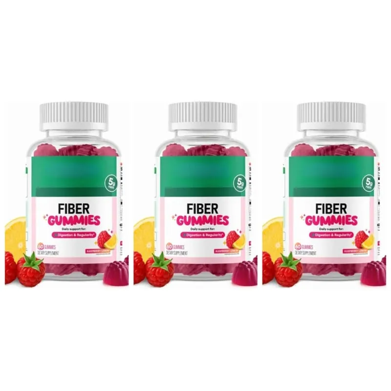 Fiber Gummies for Digestive Health and Regularity - Raspberry Lemon Flavor Natural Chicory Root Prebiotic Fiber - Daily Gummy