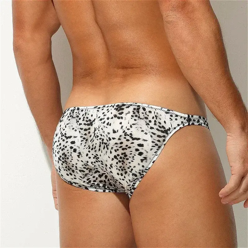 Leopard Ice Silk Mens Sexy Underwear Ultra-thin Silky Convex Pouch Briefs Smooth Man Panties Breathable Low Waist Men Underpants