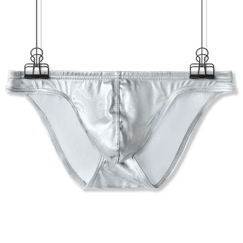 Men's Fashion Low Waist Imitation Leather Briefs with U Convex Pouch Sexy Underwear Lingerie 3PCS/2PCS/1PC Set