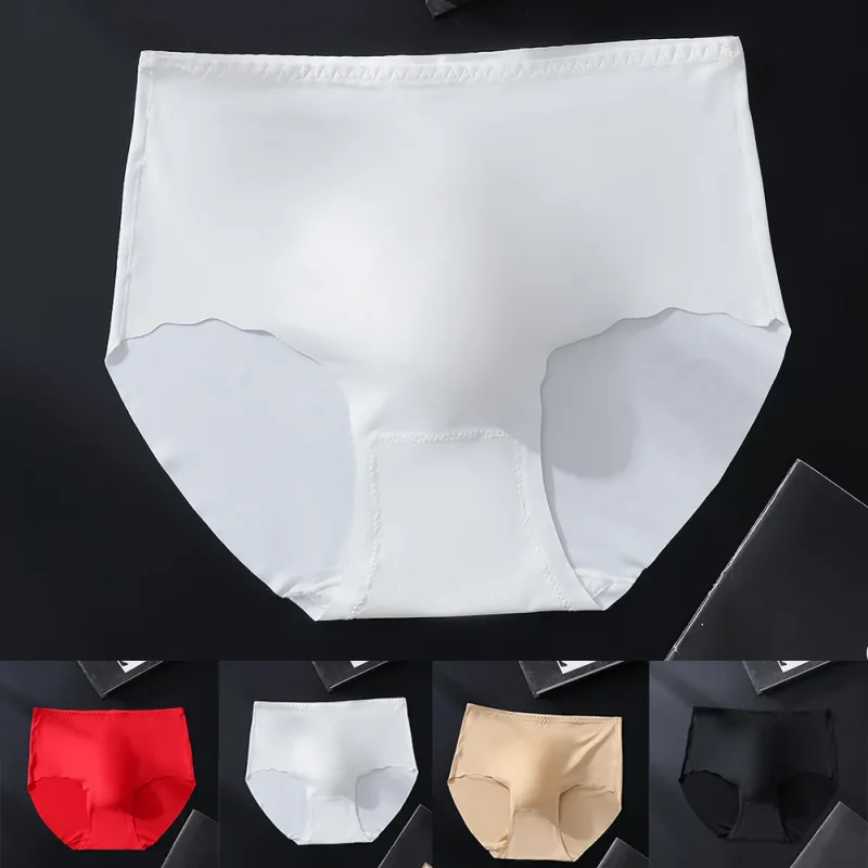 Men Ultra-Thin Briefs Seamless Ice Silk Plus Size Briefs 3D Bulge Pouch Solid Underwear High-Waisted Breathable Panties