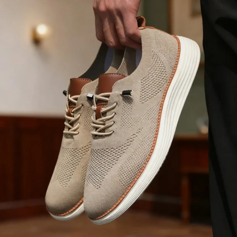 Sepatu Jalan Kasual Pria Sepatu Rajut Jaring Bersirkulasi Sepatu Lari Pria Terlaris Sepatu Lari Bertali Datar Anti-selip Ringan Pria