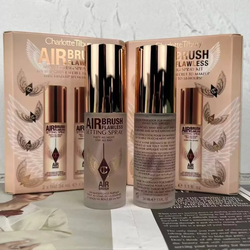 Charlotte Tilbury Airbrush Flawless Setting Spray 100ml 34ml 2PCS Set Setting Spray Moisturizing Hydrate Oil Control MakeUp Δώρο