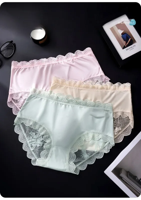 Thin Ice Silk Lace Men's Underwear Breathable Mid Waist Embroidery Comfortable Triangle Pants Traceless Hollow Out Male Briefs