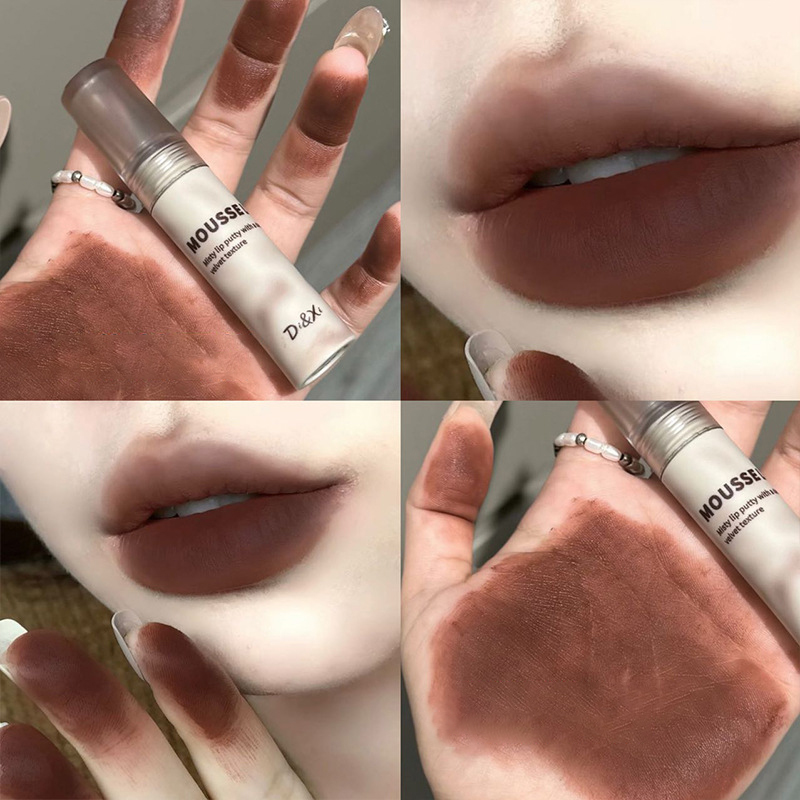 Γοτθικό ματ μαύρο κραγιόν Αδιάβροχο μους Lip Mud Nude Καφέ κραγιόν Σκούρο μωβ Punk Lip Gloss Μακιγιάζ Αντικολλητικό Lips Tint