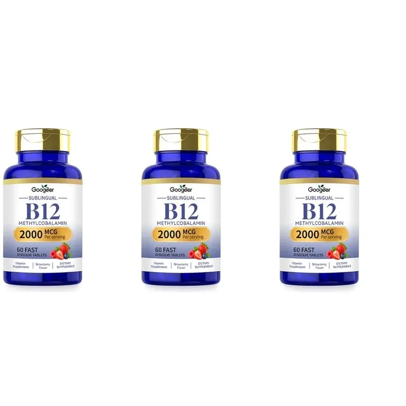 Googeer B12 Methylcobalamin Υπογλώσσια Ταμπλέτες Γρήγορης Διάλυσης με Άρωμα Φράουλα για Καθημερινή Υποστήριξη Άνεσης Σώματος 60 ταμπλέτες