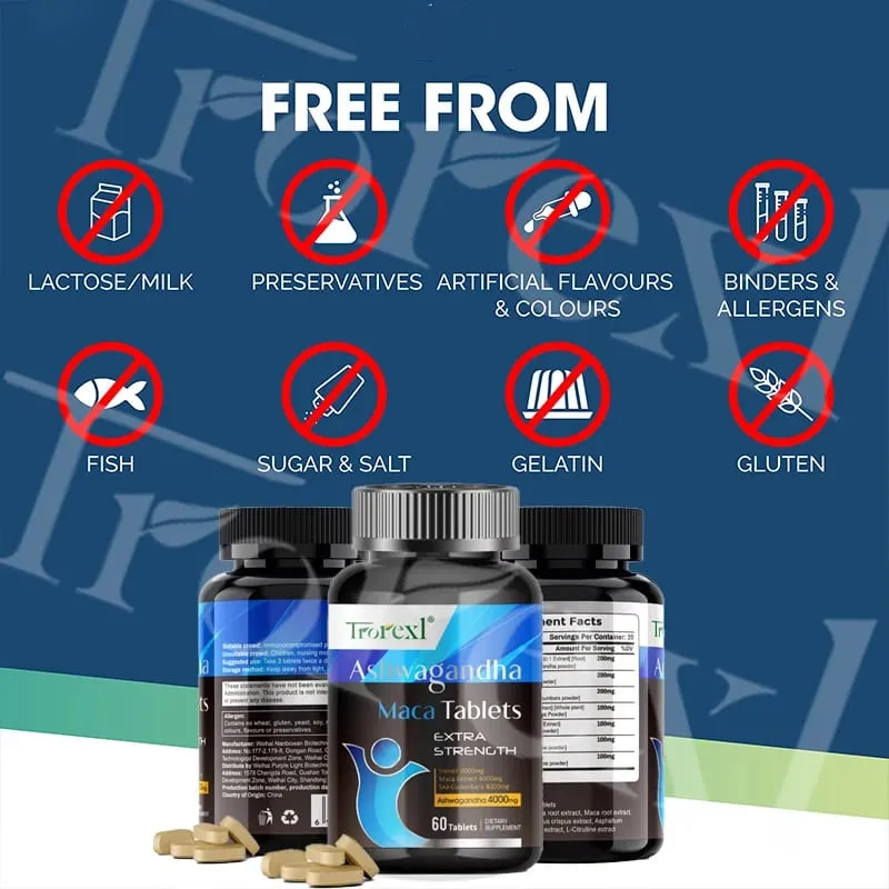 Ανδρικό συμπλήρωμα ενίσχυσης Ashwagandha & Maca Root Max Strength Ενισχύει τη ζωτικότητα υψηλής αντοχής για άνδρες