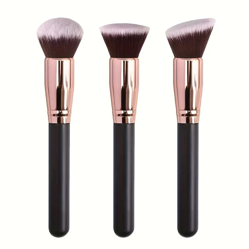 3pcs Professional Makeup Brush Set na may Foundation Blush at Eyeshadow Brushes - Soft Nylon Bristles Portable Travel-Friendly Co