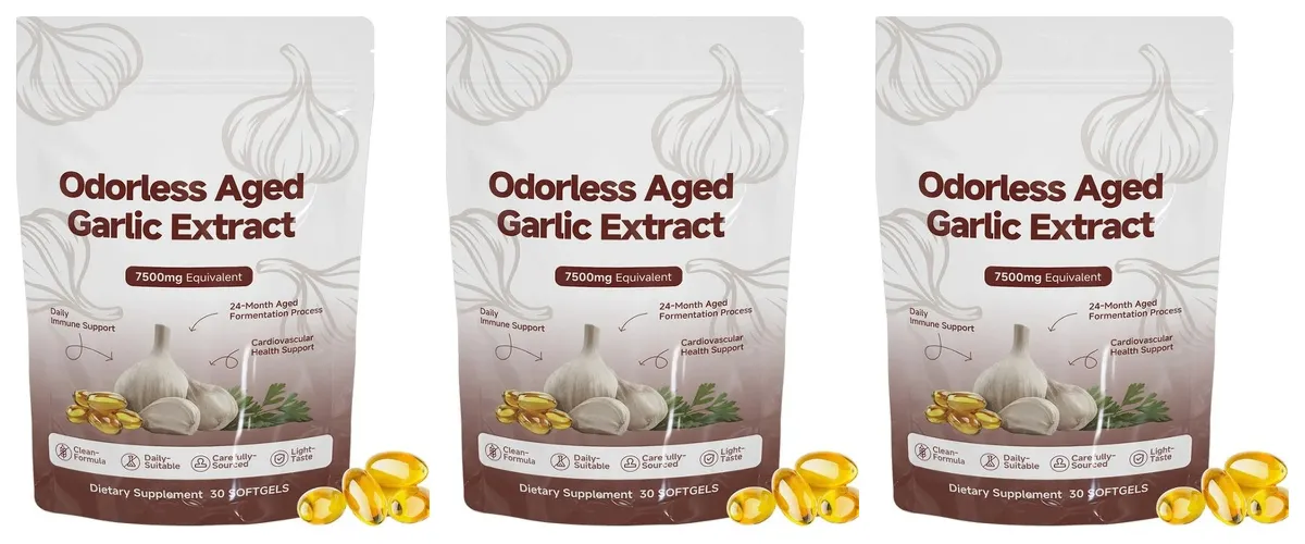 Άοσμο παλαιωμένο εκχύλισμα σκόρδου Softgels 7500mg ισοδύναμης 24-μηνης ζύμωσης για ανοσοκαρδιομεταβολική υποστήριξη Ενήλικες 30 Αριθμός