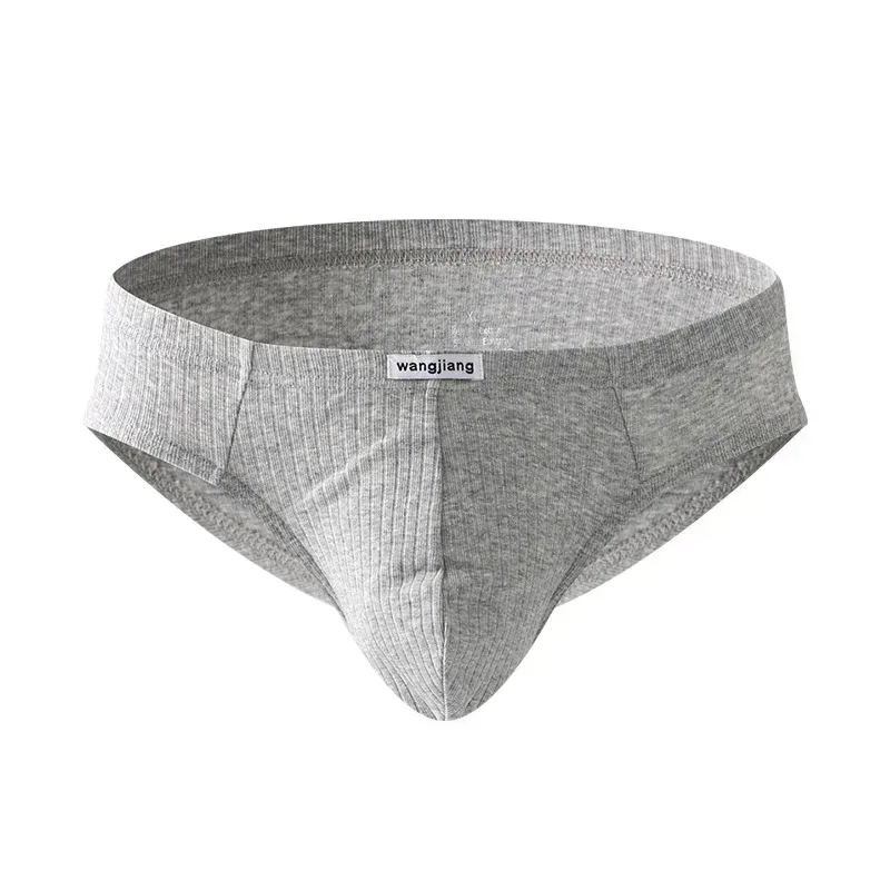 Men's Ribbed Cotton Separate Pouch Briefs Breathable Low Rise Soft Stretch Underwear Panties 1PC