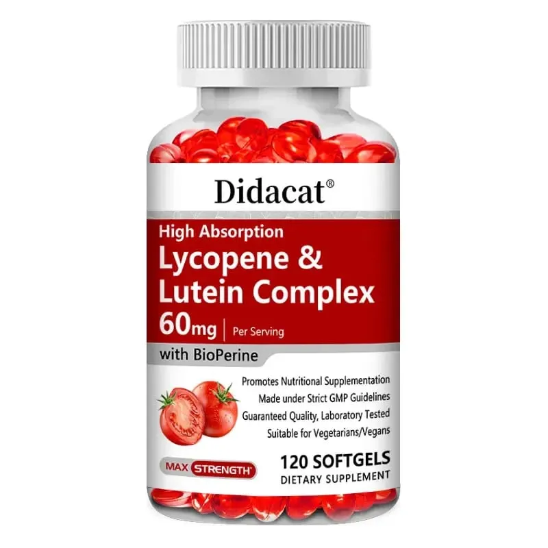 Lycopene + Lutein Complex 60mg na may Bioperine Dietary Supplement para sa Prostate Heart & Eyes Health Antioxidant Non-GMO