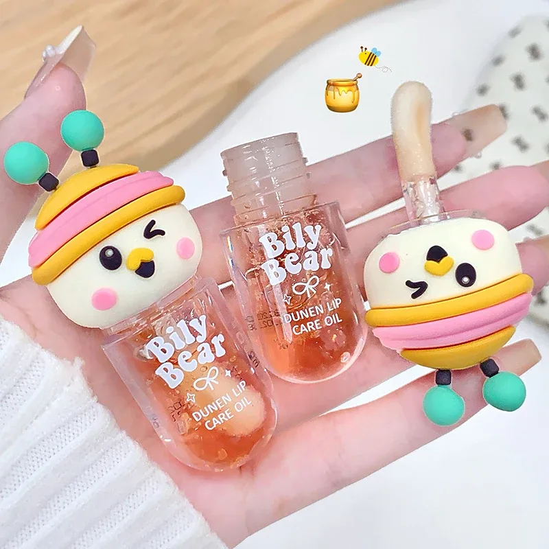 Minyak Bibir Jeli Madu Persik dengan Lip Gloss Stroberi Hidrasi Mengkilap Kosmetik Lipgloss Cermin Tahan Air Tidak Pudar Tahan Lama