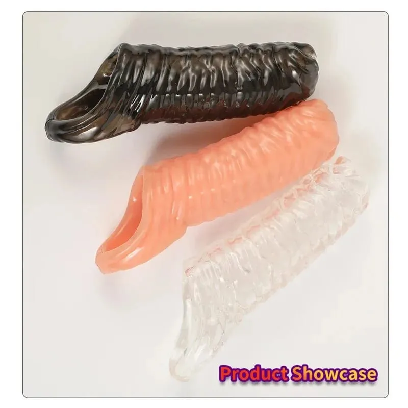 Penis Extender Condom Silicone Reusable Penis Sleeve Glans Enlarger Delay Ejaculation Cockring Adult Sex Toys For Men Couples